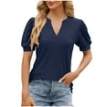 thumbnail image 1 of Penkiiy Women's Work Blouses Fashion Solid Colour V-Neck Bubble Short Sleeve Loose T Shirt Casual Top XL Navy, 1 of 1
