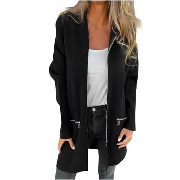 Penkiiy Women's Zip Up Hoodies Oversized Fleece Long Tunic Sweatshirts Casual Long Sleeve 2024 Fall Hoodie Jacket Coat S Black