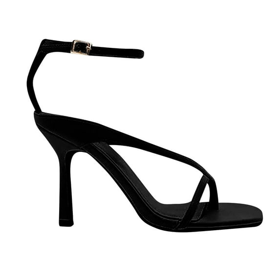 Penkiiy Women's kitten Low Strappy Lace Up Heels for Women Open Square Toe Thong Ankle Strap Heels Sexy Comfort Dress Shoes Party Pumps Heeled Sandals 43 Black
