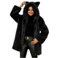 thumbnail image 1 of Penkiiy Womens 2024 Winter Long Sleeve Solid Faux Fur Open Front Hooded Cardigans Jacket Coats Outerwear with Pocket L Black, 1 of 9