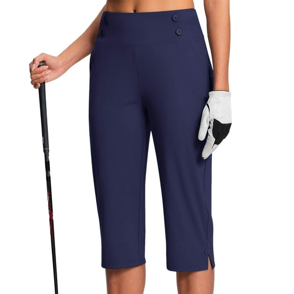 Penkiiy Womens 22" Wide Leg Capri Pants Yoga Legging High Waist Cropprd Pants with Pockets