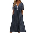 thumbnail image 1 of Penkiiy Womens Bohemian Maxi Long Dress 2024 Trendy Boho Dresses V Neck Beach Vacation Dress Casual Beachy Outfits with Pockets 2XL Navy, 1 of 6