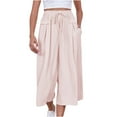 thumbnail image 1 of Penkiiy Womens Capri Pants Summer Beach Pants Linen Style Crop Wide Leg Palazzo Pants Loose Yoga Capris with Pockets 2XL Pink, 1 of 7