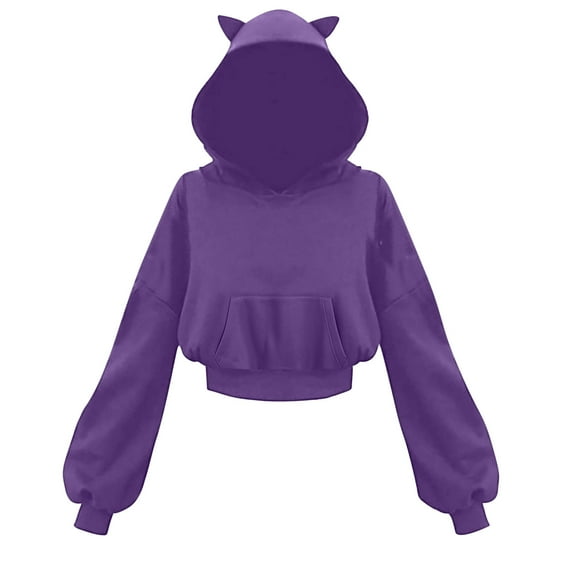 Penkiiy Womens Cat Ear Hoodie Sweatshirt Fall Long Sleeve Sweater Cat Cute Crop Top Hoodies Pullover Sweatshirts S Purple