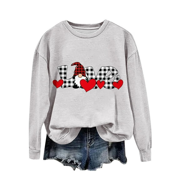 Penkiiy Womens Christmas Sweatshirts 2024 Cute Gnome Graphic Crewneck Pullover Casual Long Sleeve Tee Shirts Holiday Tops 2XL Gray