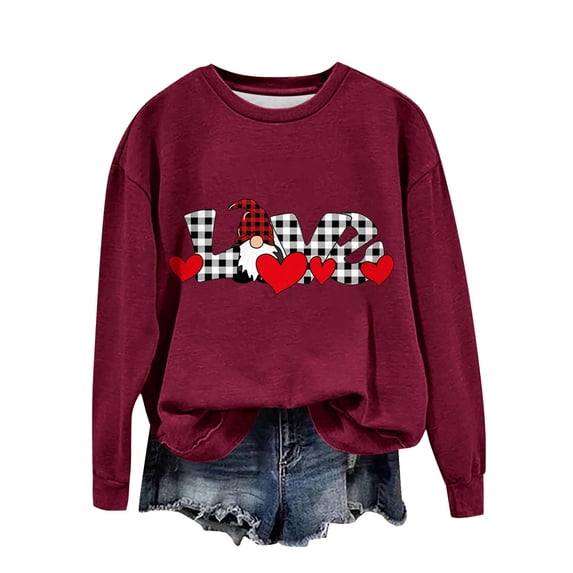 Penkiiy Womens Christmas Sweatshirts 2024 Cute Gnome Graphic Crewneck Pullover Casual Long Sleeve Tee Shirts Holiday Tops L Wine