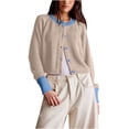 thumbnail image 1 of Penkiiy Womens Cropped Cardigan Sweaters Button Down Open Front Long Sleeve Fall Trendy Color Block Knit Coats L Beige, 1 of 2
