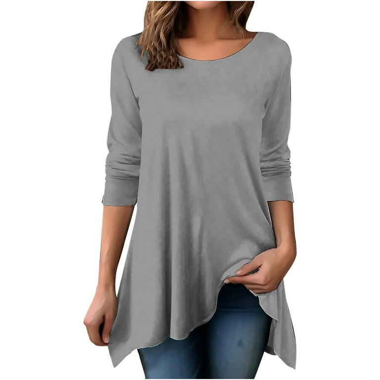 Penkiiy Womens Cross Neck Uneven Hemline Long Sleeve Loose Flare