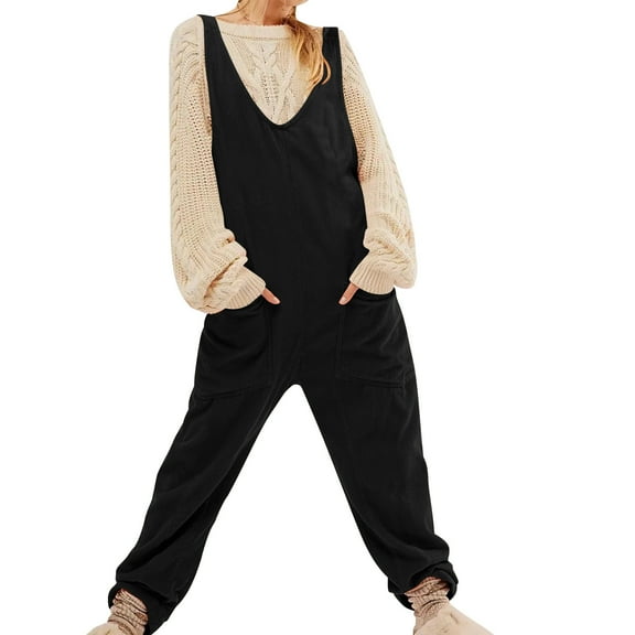 Penkiiy Womens Fall High Roller Corduroy Bib Jumpsuits Casual Loose Overalls Baggy Corduroy Romper with Pockets 2025 Outfits S Black