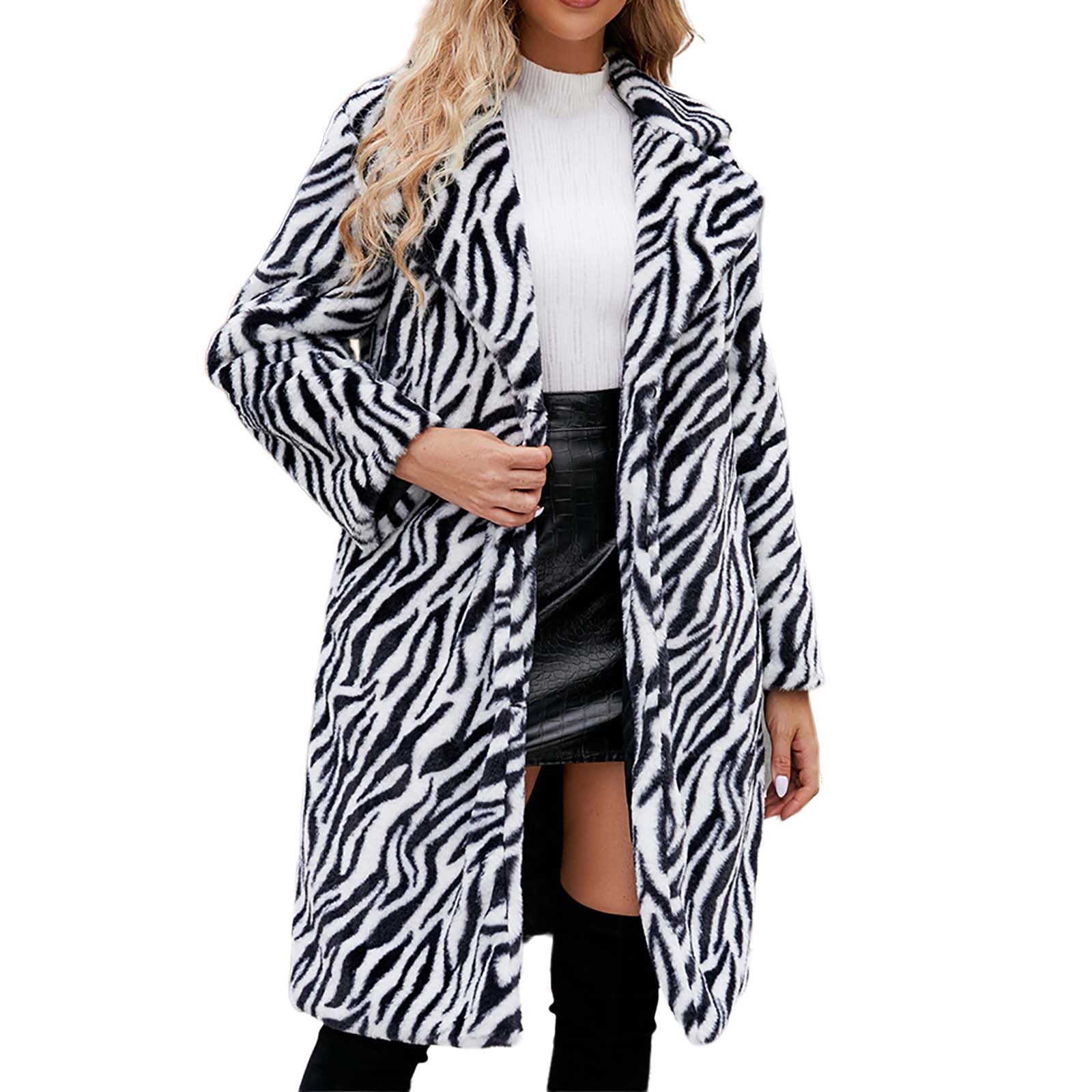 Penkiiy Womens Leopard Print Fleece Coat, Spring and Winter Fashion ...