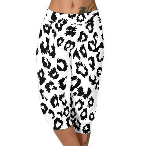 Penkiiy Womens Leopard-print Capri Sweatpants Casual Cropped Jogger Running Pants Lounge Loose Fit Drawstring Waist with Side Pockets 2XL Multicolor