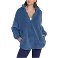 thumbnail image 1 of Penkiiy Womens Loose Casual Zipper Sherpa Fleece Pockets Pullover Sweatshirt for Women 2XL Blue, 1 of 9