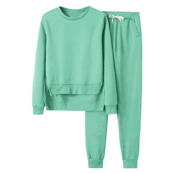 Penkiiy Womens Loose Oversized Pockets Solid Color Top Womens Long Sleeved Hoodie Plush Casual Set 3XL Mint Green
