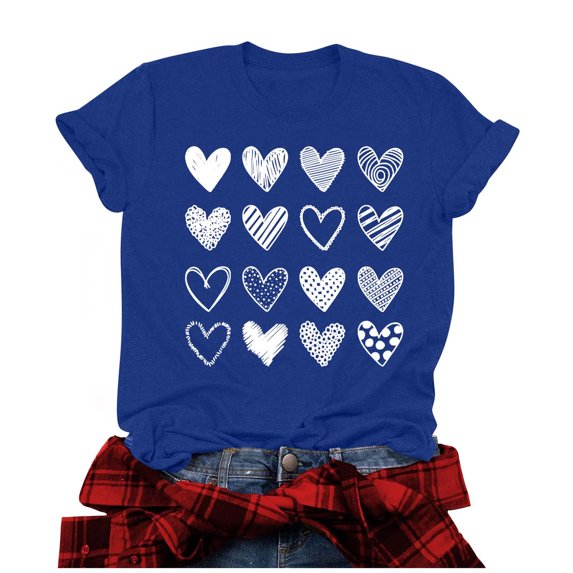 Penkiiy Womens Lover Heart Graphic V Neck Shirt Valentines Day Funny Couple Matching Casual Short Sleeve Gift Tee Tops 2XL Blue