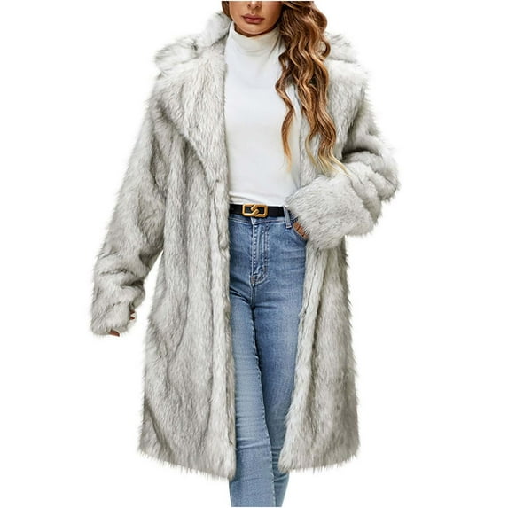 Penkiiy Womens Luxury Faux Fur Winter Coats Comfort Warm Outerwear Open Front Long Cardigan Overcoat Jacket M White