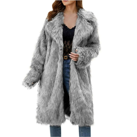 Penkiiy Womens Luxury Faux Fur Winter Coats Comfort Warm Outerwear Open Front Long Cardigan Overcoat Jacket S Gray