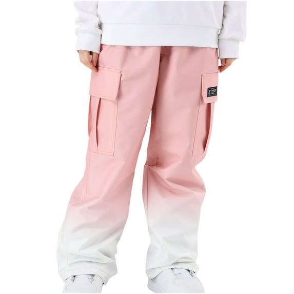 Penkiiy Womens Mens Baggy Ski Insulated Pants Waterproof Cargo Snow Pants Snowboard Outdoor Hiking Pants for Winter Sports S Pink