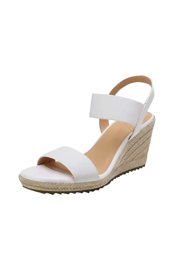 Womens Open Toe Espadrilles Dressy Platform Sandals Slip on Elastic Ankle Strap Wedges Sandals 36 White