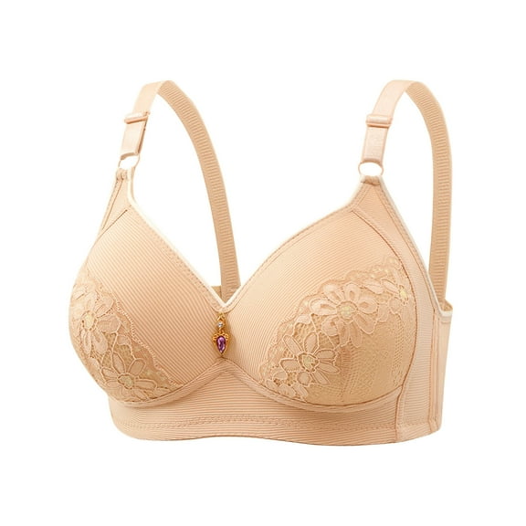 Penkiiy Womens Push Up Bras Full Coverage Supportive Bra Adjustable Wire Free Breathable Everyday Bra Comfort No Underwire Bra Beige