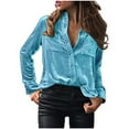 thumbnail image 1 of Penkiiy Womens Regular Fit Velvet Button Down Shirts Boyfriend Long Sleeve Blouses Tops M Light Blue, 1 of 4