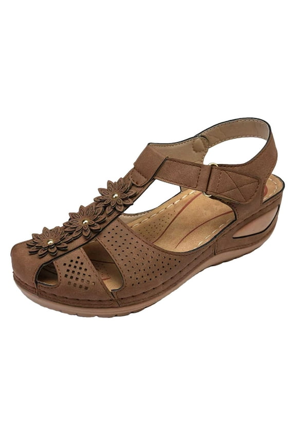 Womens Sandals Wedge Shoes: Comfortable Ankle Strap Closed Toe Summer Platform Sandals Casual Bohemia Gladiator Outdoor Wedges 36 Brown