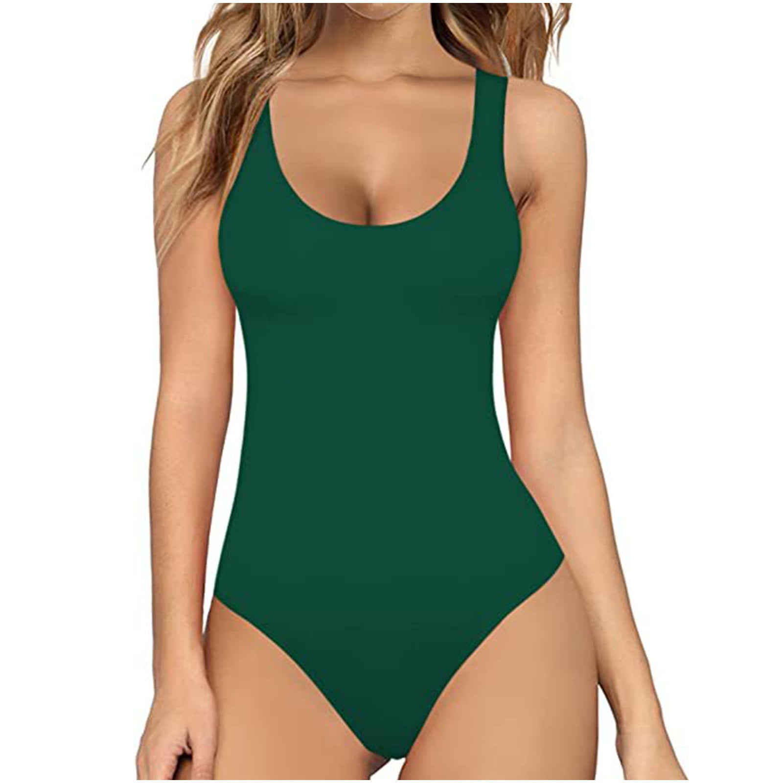 Penkiiy Womens Scoop Neck Sleeveless Tank Top Bodysuits Sexy Backless  Ribbed Body Suits Jumpsuit Army Green Shapewear Tummy Control