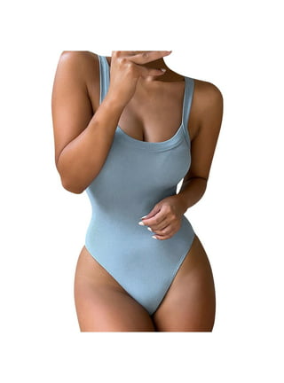 Women's Base Bodysuit U Shaped Neck Spaghetti Strap Bodysuits Compression  Open Crotch Shapewear Slimming Body Shaper Smo size XL Color Sky blue