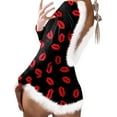 thumbnail image 1 of Penkiiy Womens Sexy Deep V Neck One Piece Pajamas Onesie Bodycon Rompers Pjs Valentines Feather Trim Jumpsuit Button Onesie Home Wear for Adult Siamese Pjs 2XL Red, 1 of 1