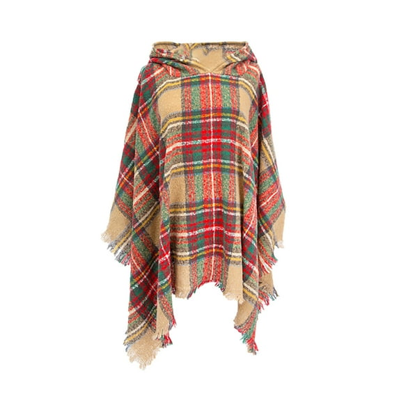 Penkiiy Womens Shawls and Wraps Sweaters Womens Warm Long Shawl Wraps Large Scarves Knit Hooded Cloak Tassel Plaid Scarf Gold Shawls and Wraps