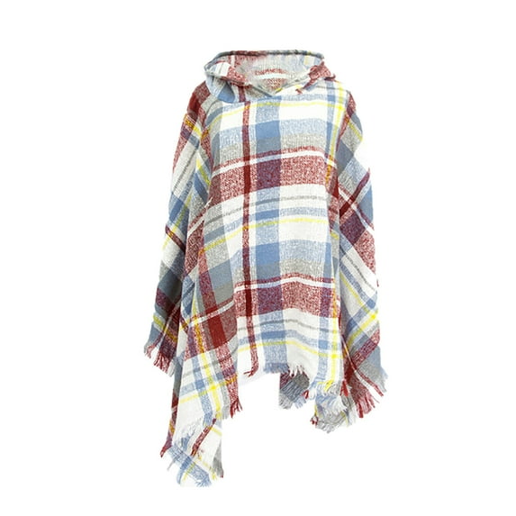 Penkiiy Womens Shawls and Wraps Sweaters Womens Warm Long Shawl Wraps Large Scarves Knit Hooded Cloak Tassel Plaid Scarf Gray Shawls and Wraps