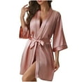 thumbnail image 1 of Penkiiy Womens Silk Robe Short Lace Trim Satin Robe 3/4 Sleeve Kimono Bride Robe Comfy Sleepwear M Pink, 1 of 5