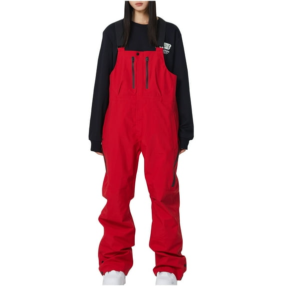 Penkiiy Womens Ski Bibs Snow Pants Super Baggy Snowboard Loose Bibs Waterproof Windproof Insulated Warm Winter XL Red