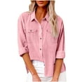 thumbnail image 1 of Penkiiy Womens Solid Color V Neck Loose Blouse Long Sleeve Casual Work Tunic Tops With Two Pocket S Pink, 1 of 8