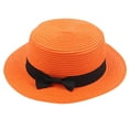 thumbnail image 1 of Penkiiy Womens Straw Boater Hat Fedora Panama Style Flat Top Ribbon Bow Flat Floppy Sun Hats Fashionable Summer Wide Brim Cap Beach Straw Hat Travel Packable Orange, 1 of 2