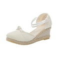 thumbnail image 1 of Penkiiy Womens Summer Espadrille Heel Platform Wedge Sandals Ankle Buckle Strap Closed Toe Shoes 42 White, 1 of 9