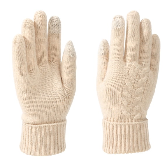Penkiiy Womens Winter Gloves for Cold Weather, Touchscreen Warm Texting Knit Gloves for Women Girls Soft Velvet Fleece Lined Beige