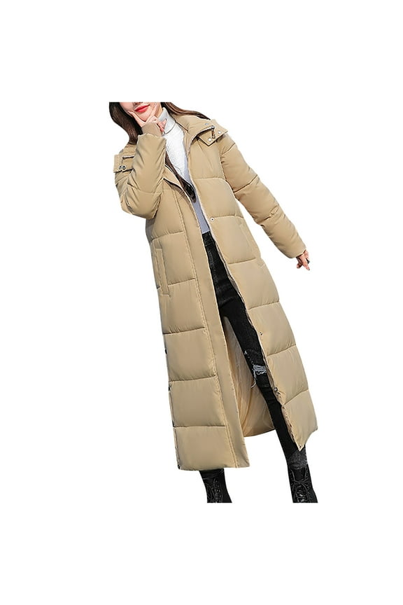 Womens Winter Long Coats Trendy Puffer Jacket Sherpa Fleece Lined Down Coat Long Sleeve Parka Oversized with Hood M Khaki