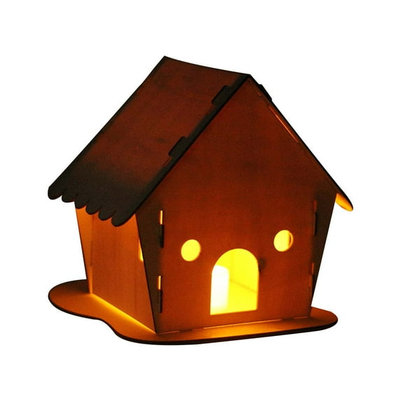 Penkiiy Wooden Birdhouse with Lights,Wooden Unfinished Paintable Bird House, DIY Bird House Kit Painting Puzzle DIY Wooden Assembly, Build and Paint Birdhouse,Unfinished Wood Bird House Kits