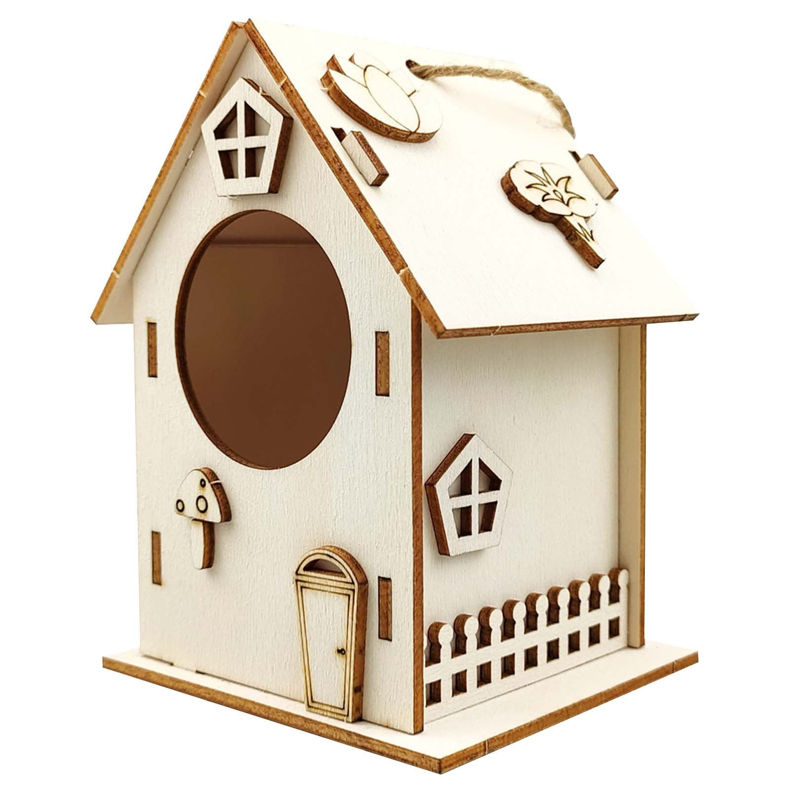 Penkiiy Wooden Birdhouse with Lights,Wooden Unfinished Paintable Bird