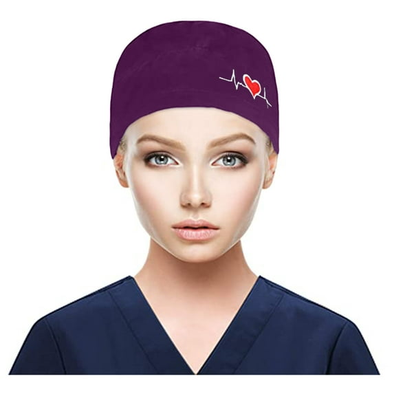 Penkiiy Working Caps with Buttons Adjustable Sweatband Tie Back Printed Working Hats for Women Men Purple