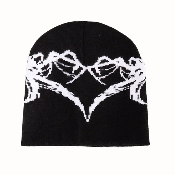 Penkiiy Y2K Gothic Spider Pattern Knit Hat Women Slouchy Knitted Beanie Men Winter Warm Skull Cap Black