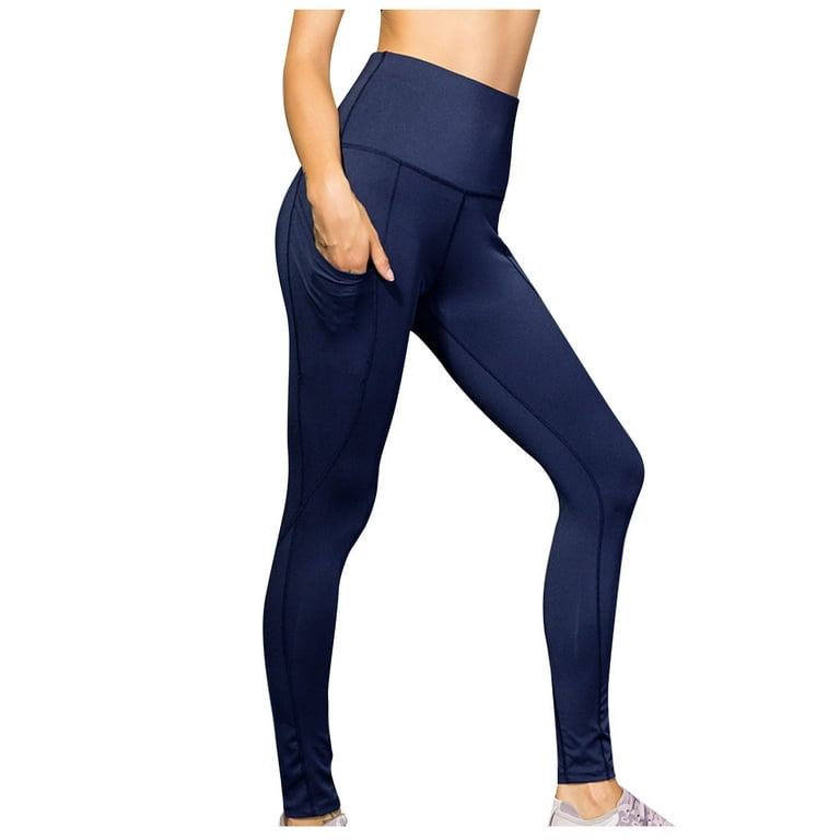 Penkiiy Yoga Pants Women's Super High Waist Yoga Pants Slant Pockets  Fitness Running Training Stretch Quick Dry Tight Sports Pants Navy Yoga  Leggings