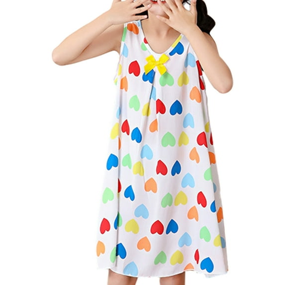 Penkiiy Young 1-8 Years Colorful Hearts Girls Dresses Sleeveless Girls Spring Summer Dress for Party Kids Toddler Holiday, White