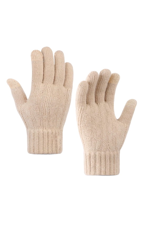 Beige Fingerless Knitted Gloves For Men And Women Solid Color Design Outdoor Casual Thickened Wool Warm Acrylic Material Free Size 8.27 Inches Length