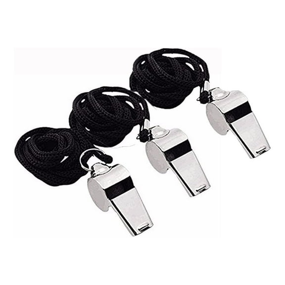Penmahua Black Metal Referee Whistle With Lanyard Stainless Steel Loud Sound For Sports Soccer Basketball School Training Set Of 3 Pieces