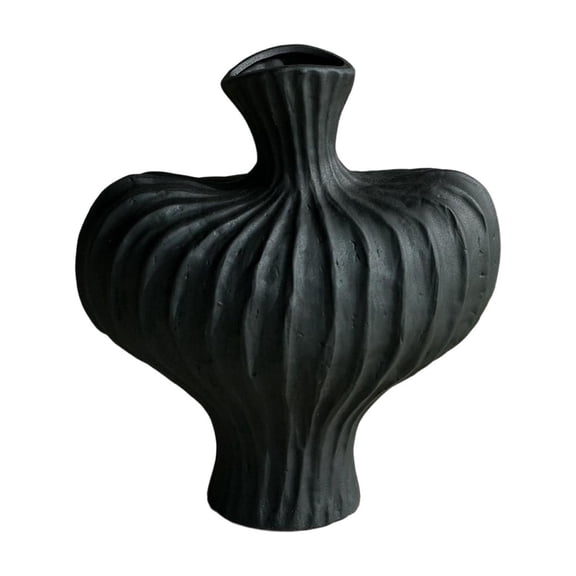 Penmahua Black Plastic Imitation Glazed Vase For Living Room Flower Arrangement Decoration 25.5X23 Cm 10.04X9.06 Inches Durable Material
