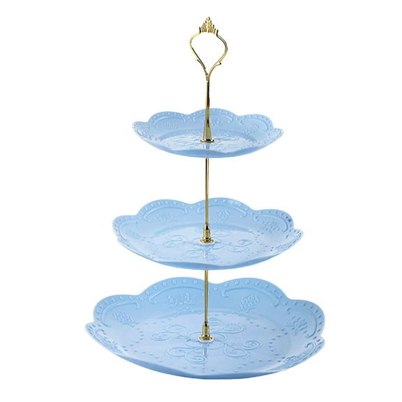 Penmahua Blue 3 Tier Round Cupcake Stand With Gold Poles For Party Wedding Or Tea Party Dessert Serving 10.2X10.2X15.8 Inches Blue