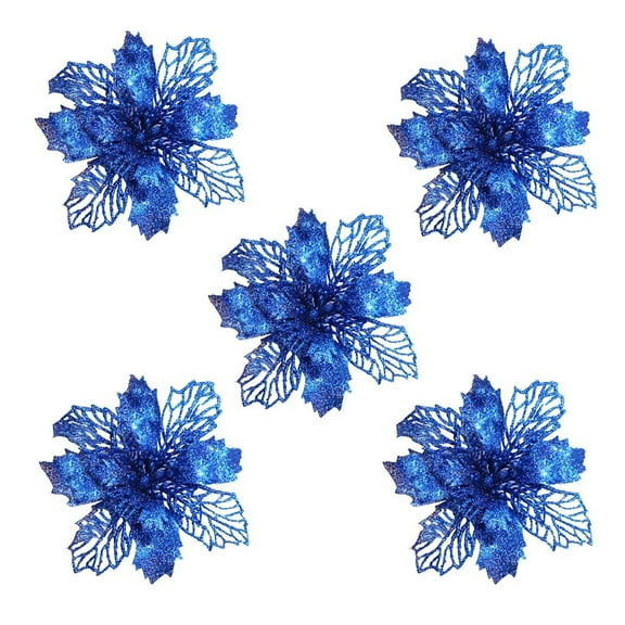 Penmahua Blue Christmas Simulation Flower Ornaments 5Pcs 3.94X3.94 Inches Pvc Tree Decorations Holiday Party Home Decor Set Christmas Flower Ornaments U