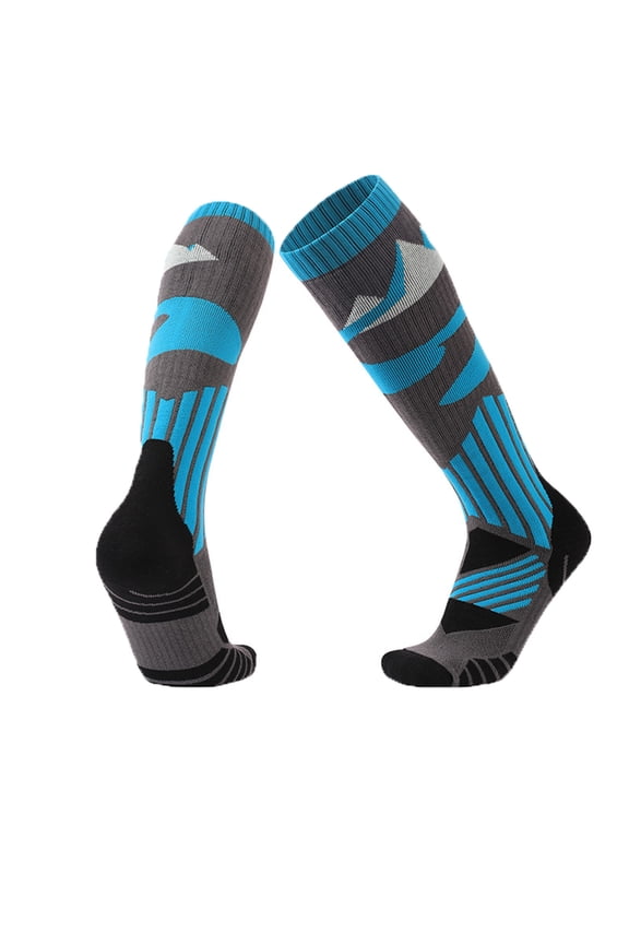 Blue Outdoor Ski Socks For Women Winter Hiking Snowboarding Thick Mid-Calf Nylon Spandex Free Size 15.35 Inches Hand Wash Cold