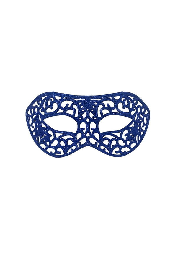 Blue Wide Half Face Mask For Formal Events Carnival Party Feather Design Nylon Spandex Material Adjustable Strap Free Size 7.48In Wide